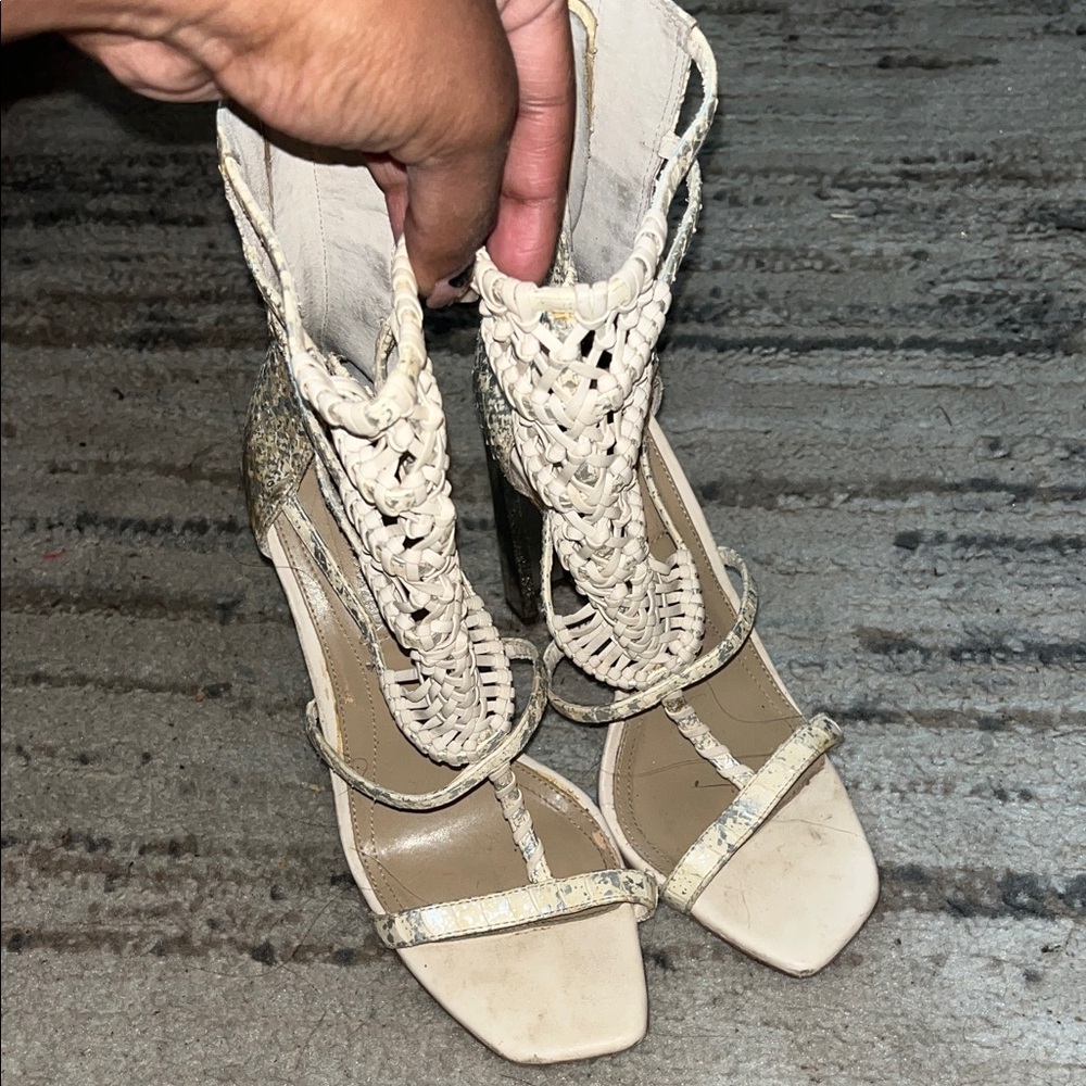 Elegant Beige Strappy Women's Heels